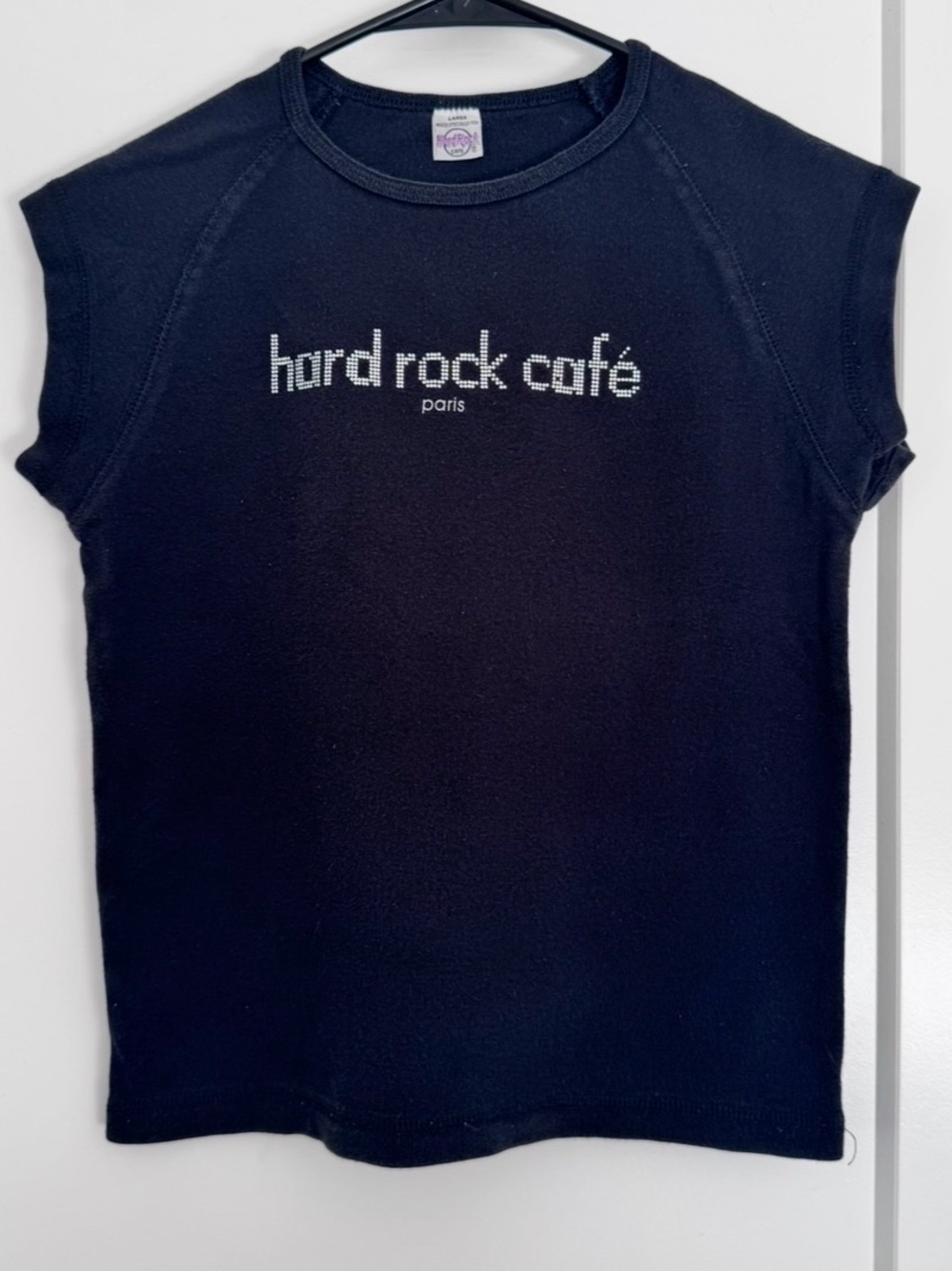 Vintage RARE Y2K Hard Rock Cafe Paris Stuffed Black Logo Tee Large